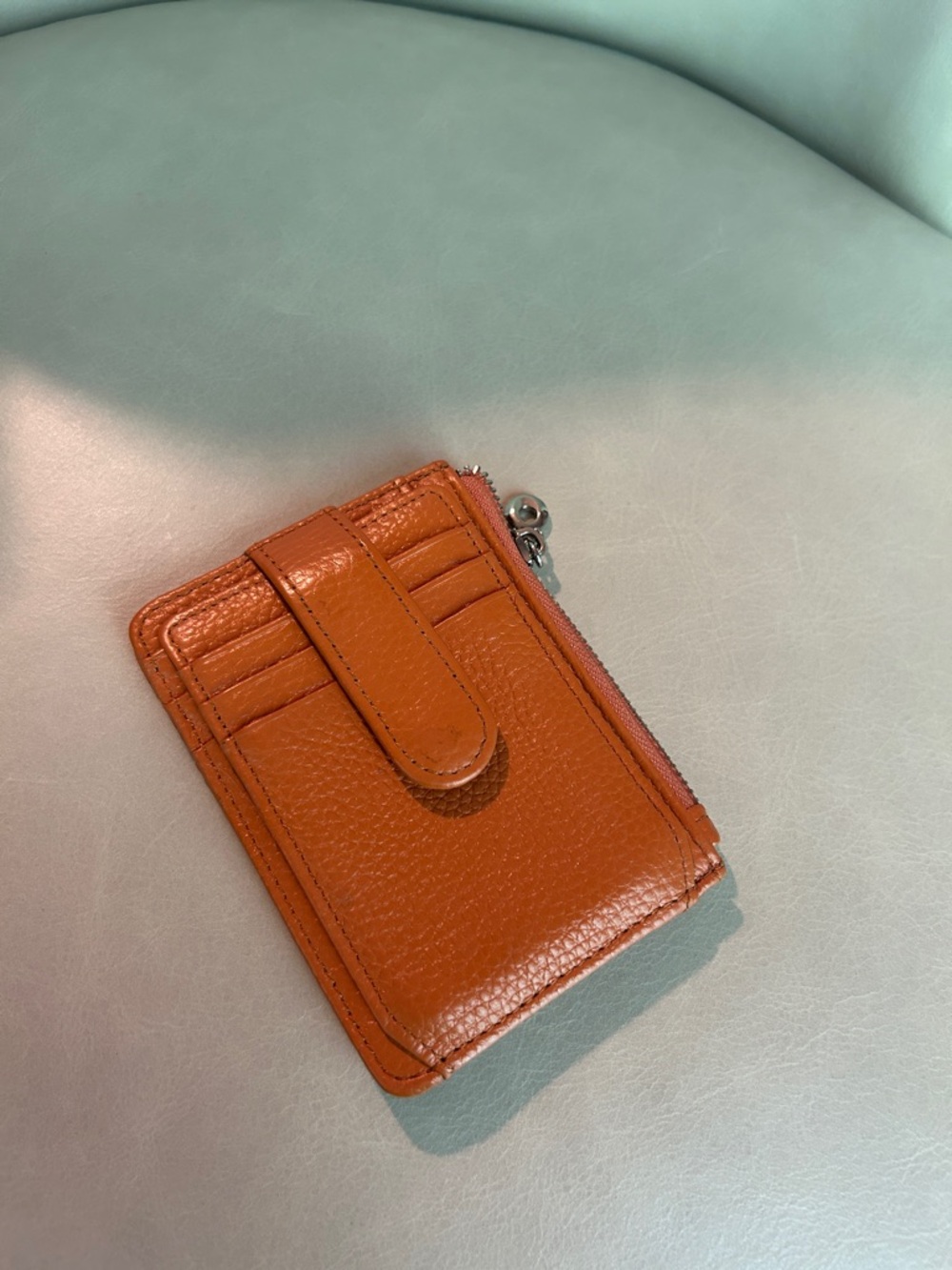 Leather Card Holder with Zip Pocket